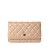 CHANEL Handbag WOC / Beige Beige Clair Caviar Quilted Wallet on Chain WOC Silver Hardware - Redeluxe