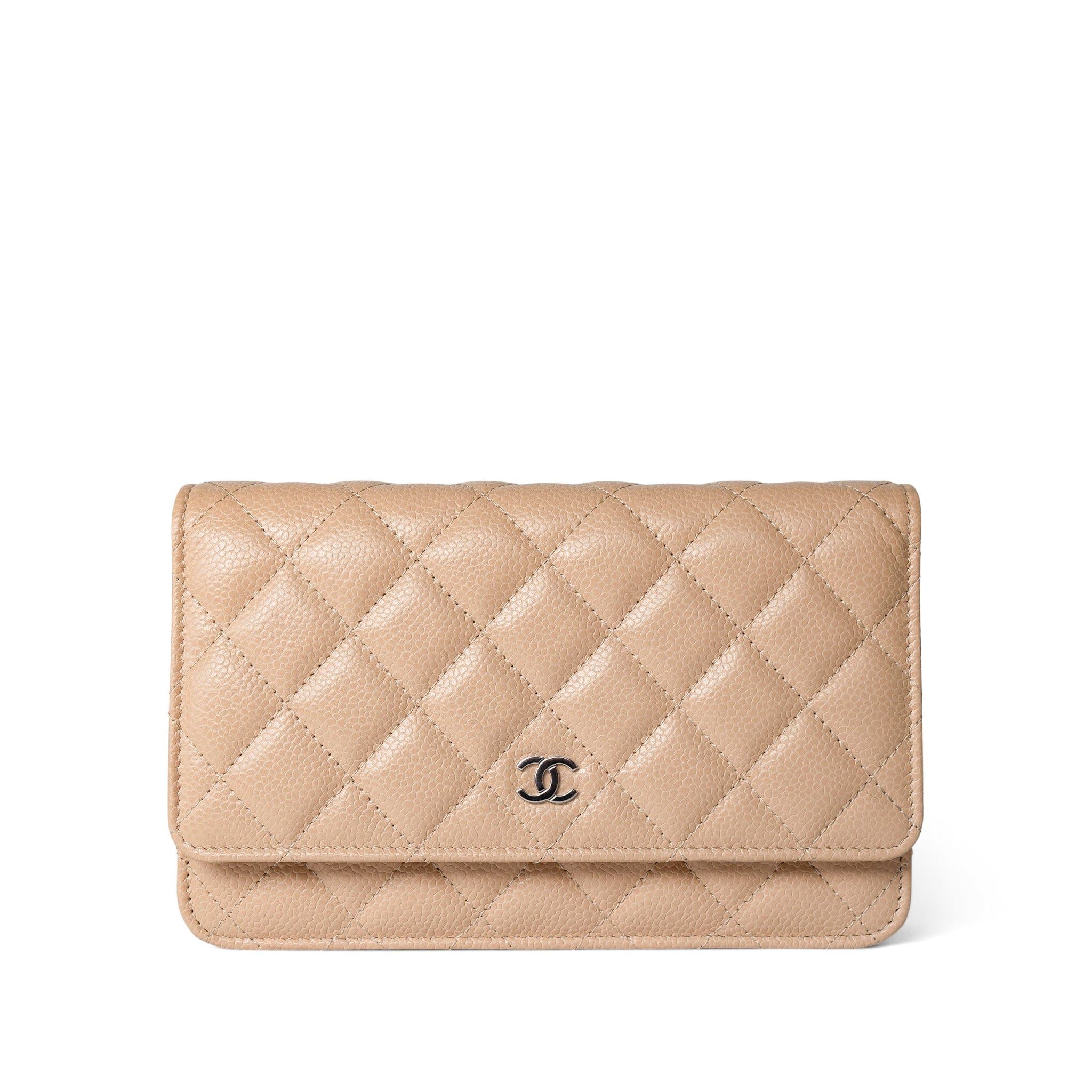 CHANEL Handbag WOC / Beige Beige Clair Caviar Quilted Wallet on Chain WOC Silver Hardware - Redeluxe