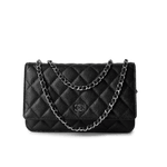 CHANEL Handbag WOC / Black Black Caviar Quilted Wallet on Chain Silver Hardware - Redeluxe