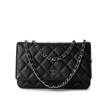 CHANEL Handbag WOC / Black Black Caviar Quilted Wallet on Chain Silver Hardware - Redeluxe