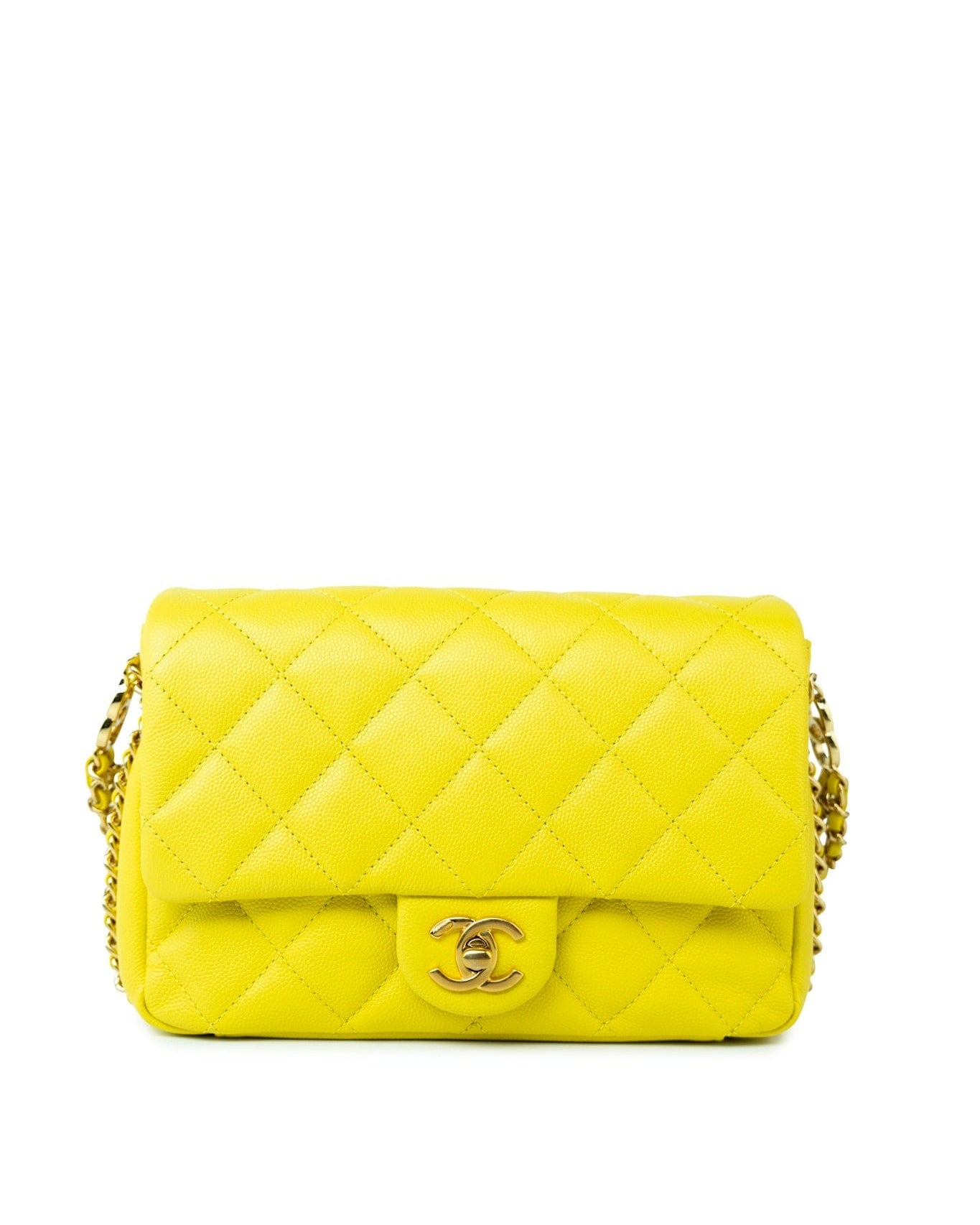 CHANEL Handbag Yellow 23C Neon Yellow Caviar Quilted Coco You Mini Flap Bag Light Gold Hardware - Redeluxe