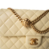 CHANEL Handbag Yellow 23S Light Yellow Lambskin Quilted Sweet Camelia Medium Single Flap Aged Gold Hardware - Redeluxe