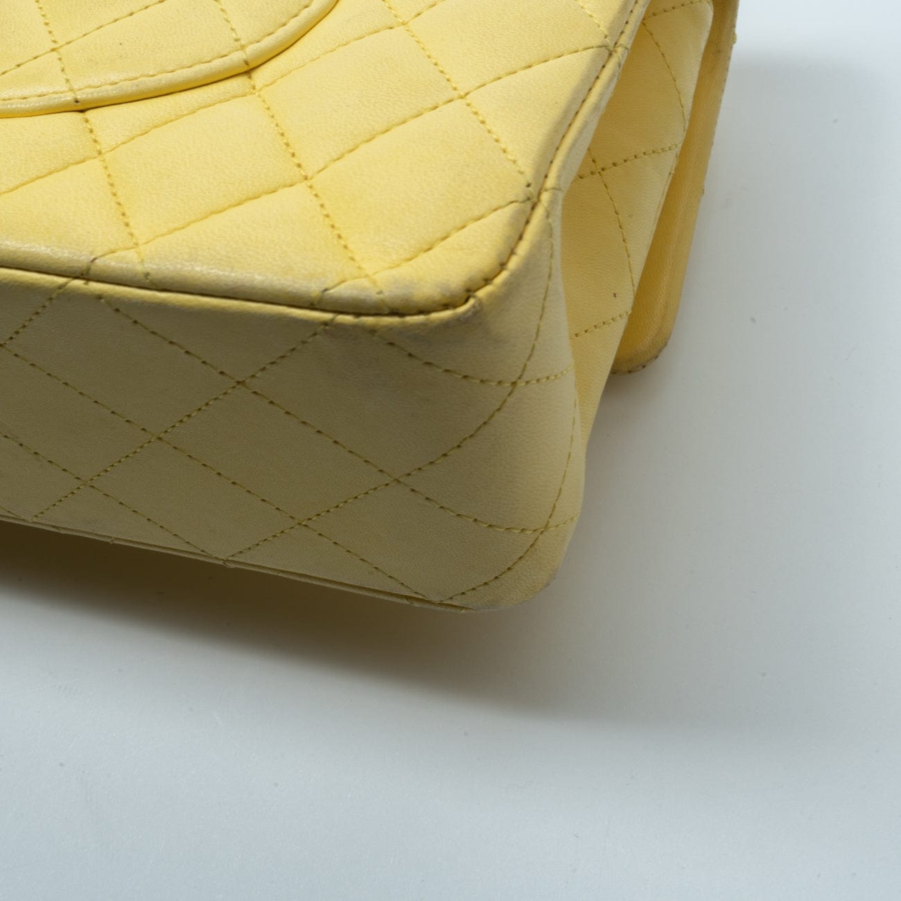 CHANEL Handbag Yellow Lambskin Quilted Double Classic Flap Medium Light Gold Hardware - Redeluxe