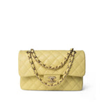 CHANEL Handbag Yellow Yellow Caviar Quilted Classic Flap Small Light Gold Hardware - Redeluxe