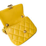 CHANEL Handbag Yellow Yellow Lambskin Quilted Lacquered Metal CC Flap Bag - Redeluxe