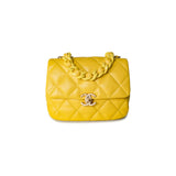 CHANEL Handbag Yellow Yellow Lambskin Quilted Lacquered Metal CC Flap Bag - Redeluxe