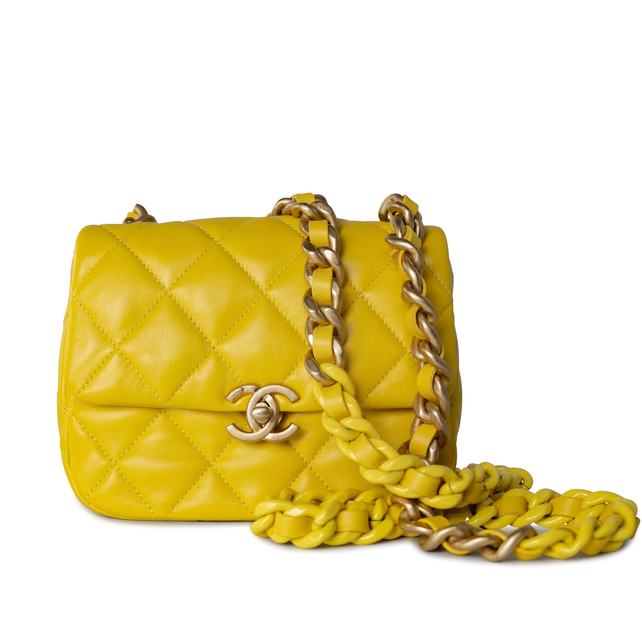 CHANEL Handbag Yellow Yellow Lambskin Quilted Lacquered Metal CC Flap Bag - Redeluxe