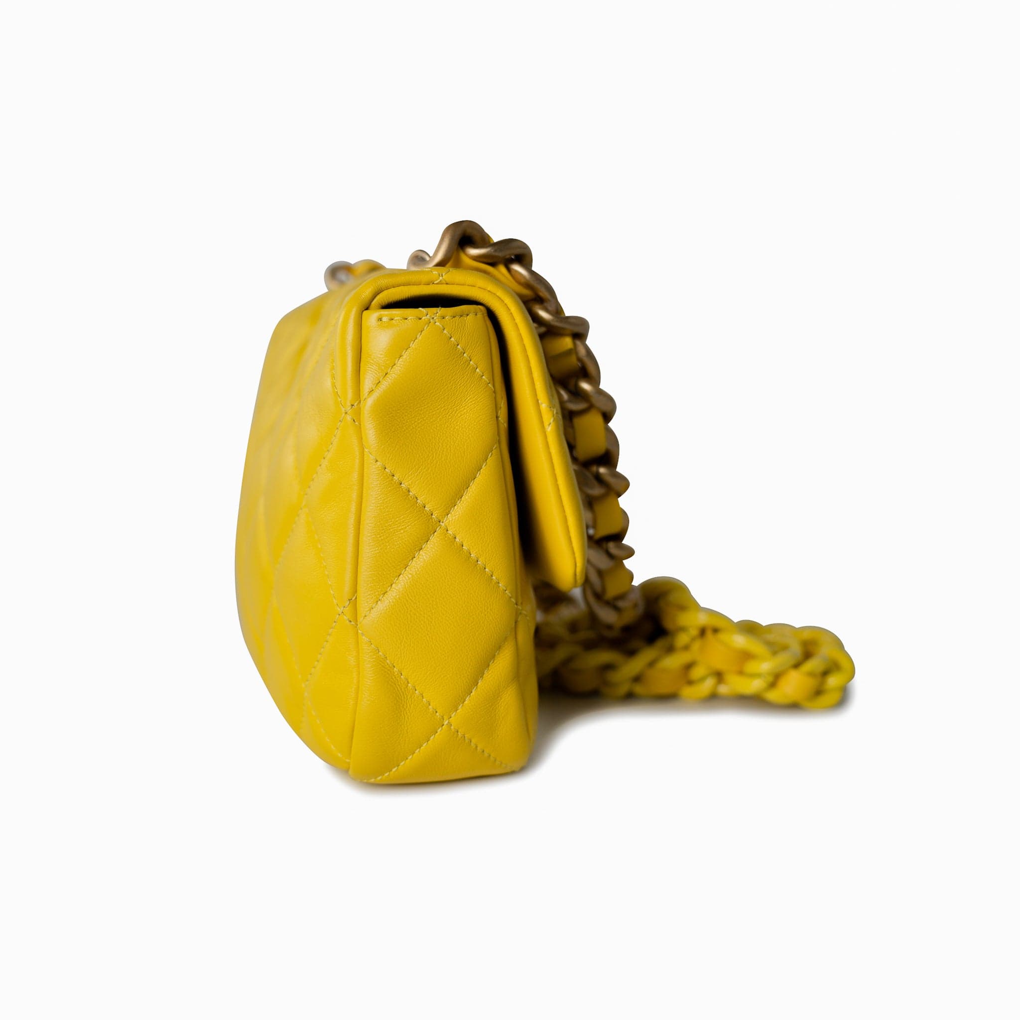 CHANEL Handbag Yellow Yellow Lambskin Quilted Lacquered Metal CC Flap Bag - Redeluxe