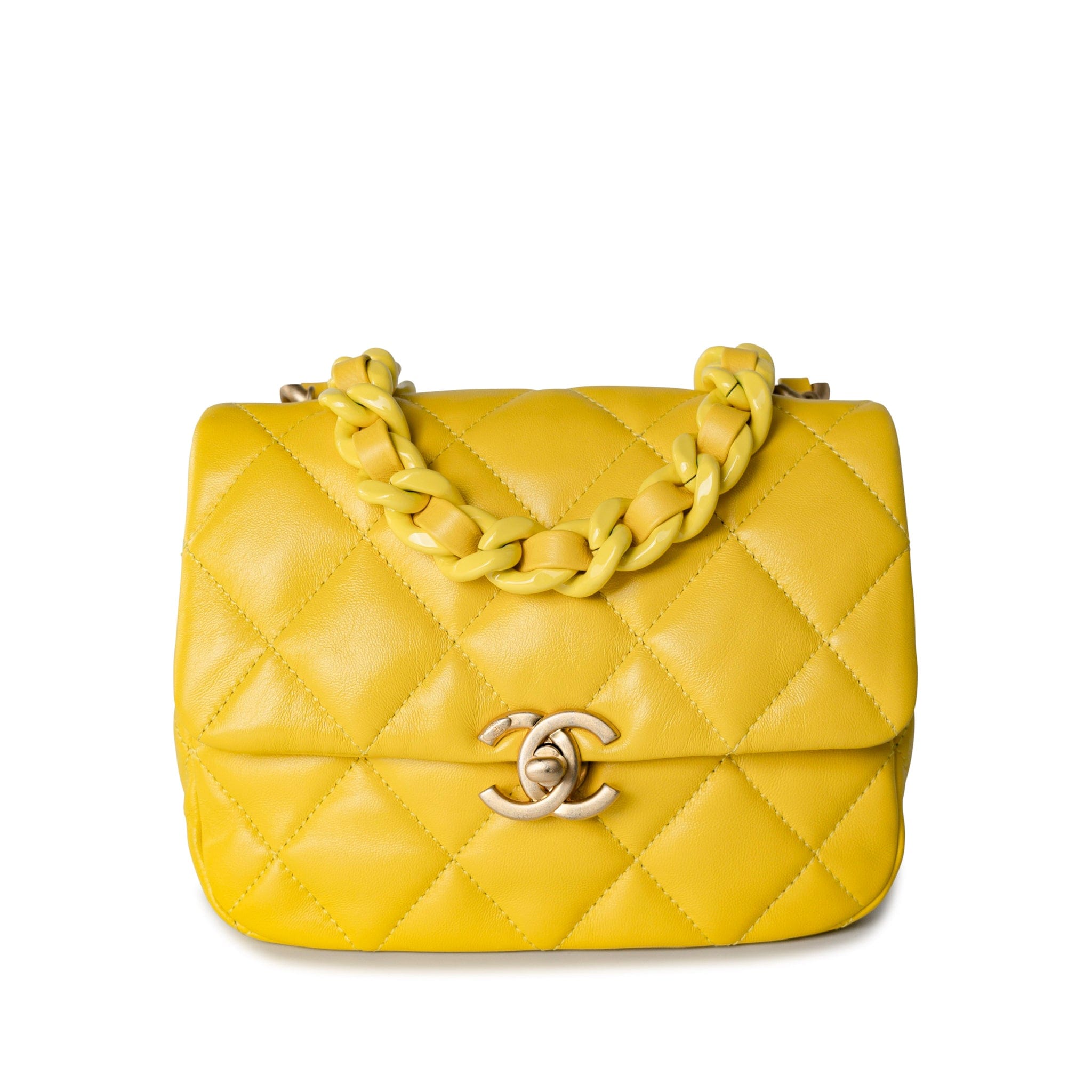 CHANEL Handbag Yellow Yellow Lambskin Quilted Lacquered Metal CC Flap Bag - Redeluxe