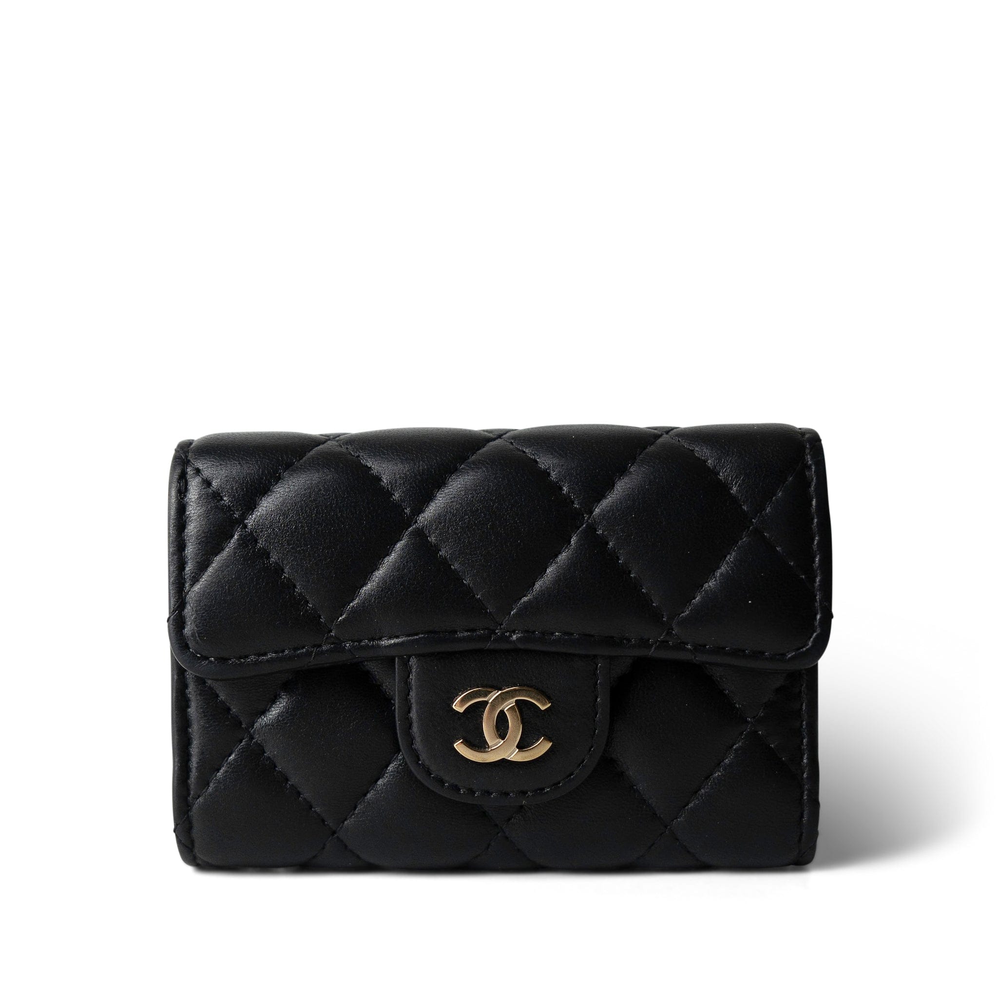 CHANEL Key Holder 23C Black Burgundy Classic Flap Key Holder Lambskin Light Gold Hardware - Redeluxe