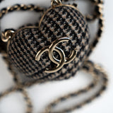 CHANEL Necklace Black Necklace Metal Heart Tweed Lambskin & Resin Gold Black Silver  & Ecru - Redeluxe