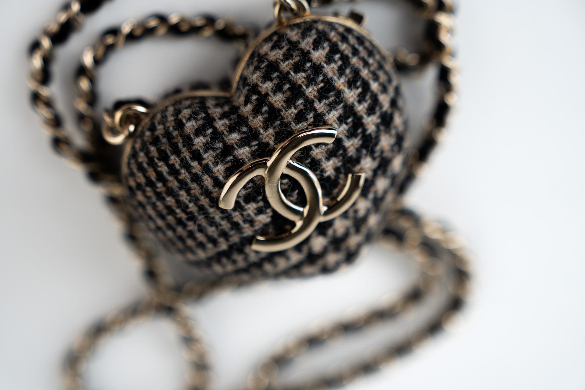 CHANEL Necklace Black Necklace Metal Heart Tweed Lambskin & Resin Gold Black Silver  & Ecru - Redeluxe