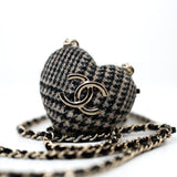 CHANEL Necklace Black Necklace Metal Heart Tweed Lambskin & Resin Gold Black Silver  & Ecru - Redeluxe