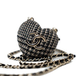 CHANEL Necklace Black Necklace Metal Heart Tweed Lambskin & Resin Gold Black Silver  & Ecru - Redeluxe