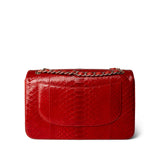 CHANEL Red Red Python Jumbo Classic Flap Light Gold Hardware - Redeluxe