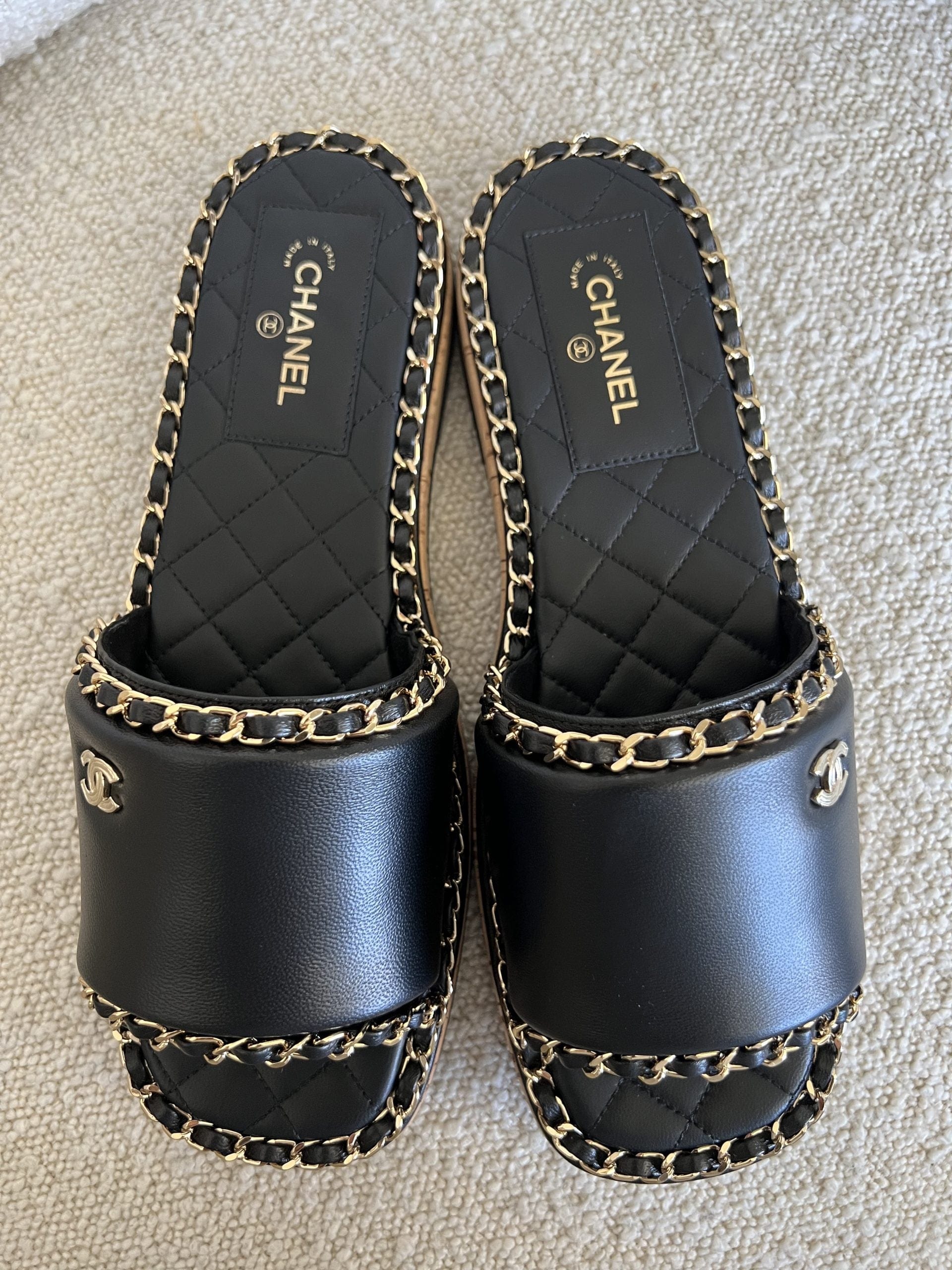 Chanel CC Espadrille Slip On Sandals Black - 39