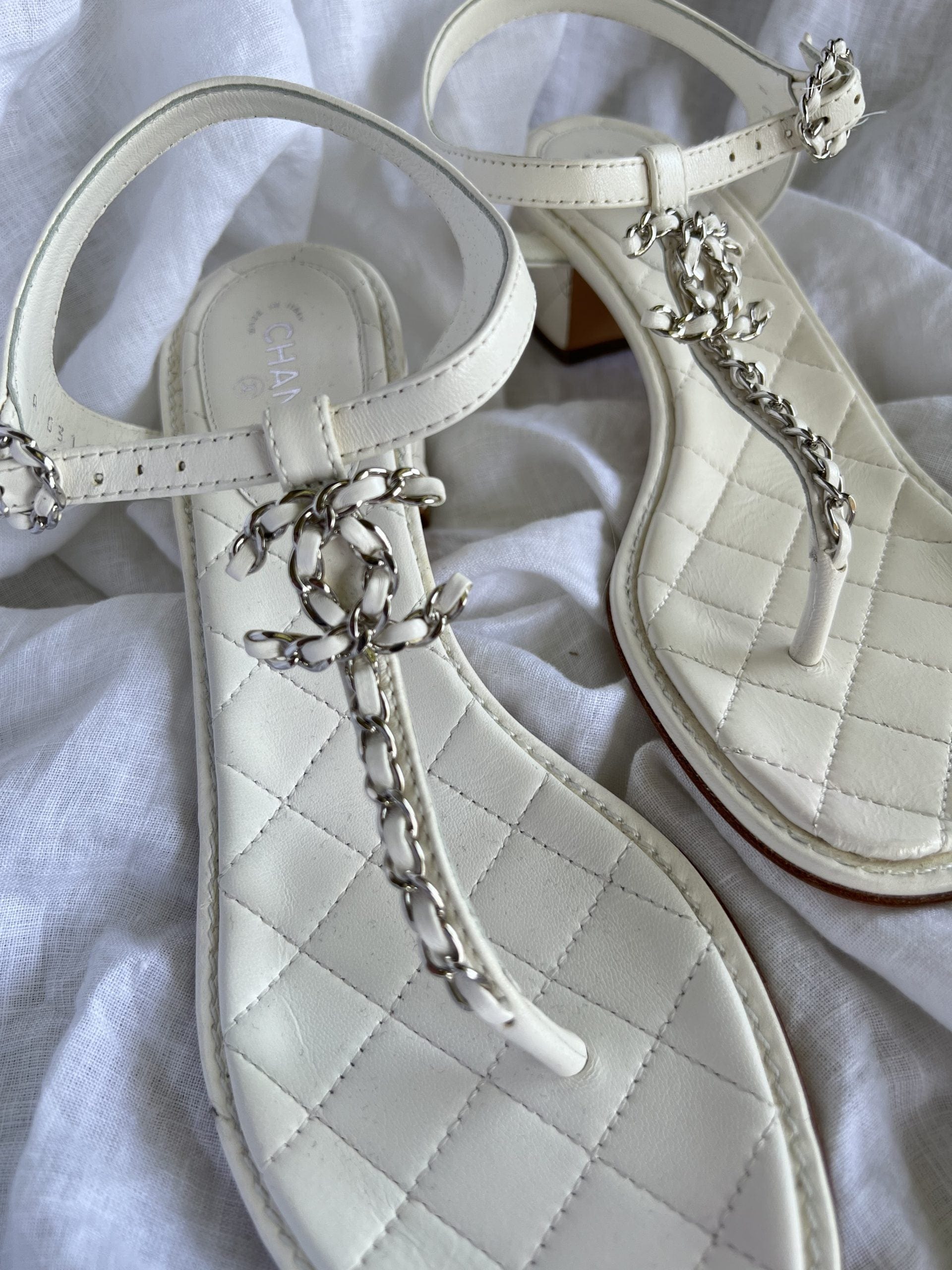 Chanel discount white sandals