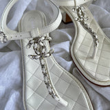 CHANEL Sandals White Chanel White Quilted Leather Sandals - 38 1/2 - Redeluxe