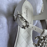 CHANEL Sandals White Chanel White Quilted Leather Sandals - 38 1/2 - Redeluxe