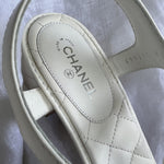 CHANEL Sandals White Chanel White Quilted Leather Sandals - 38 1/2 - Redeluxe