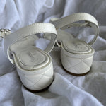 CHANEL Sandals White Chanel White Quilted Leather Sandals - 38 1/2 - Redeluxe