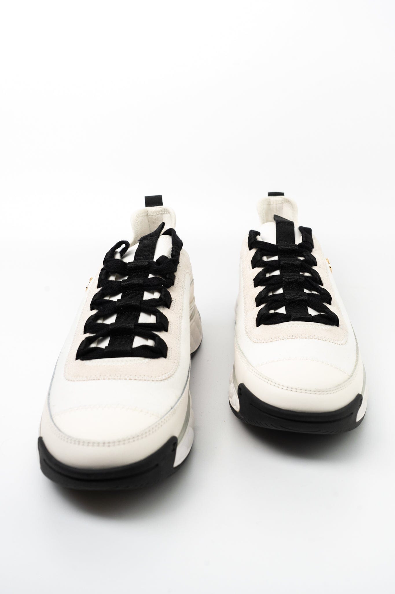 Chanel Fabric Calfskin Suede CC Sneakers White ( Size 39.5)