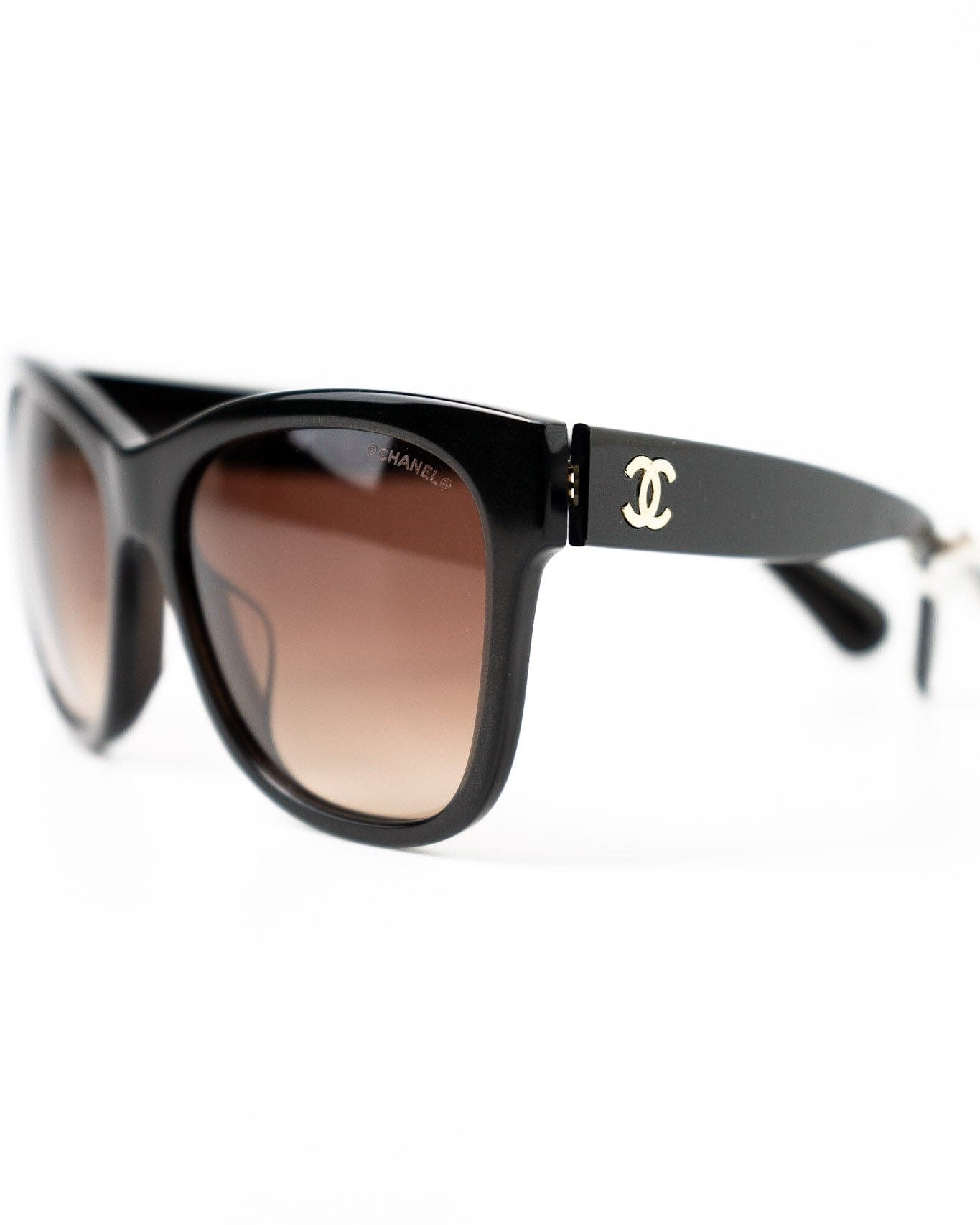 CHANEL Sunglasses Black Dark Brown CC Sunglasses 5380-A - Redeluxe