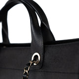 CHANEL Tote Black Caviar Studded Deauville Tote Medium/ Large Light Gold Hardware - Redeluxe