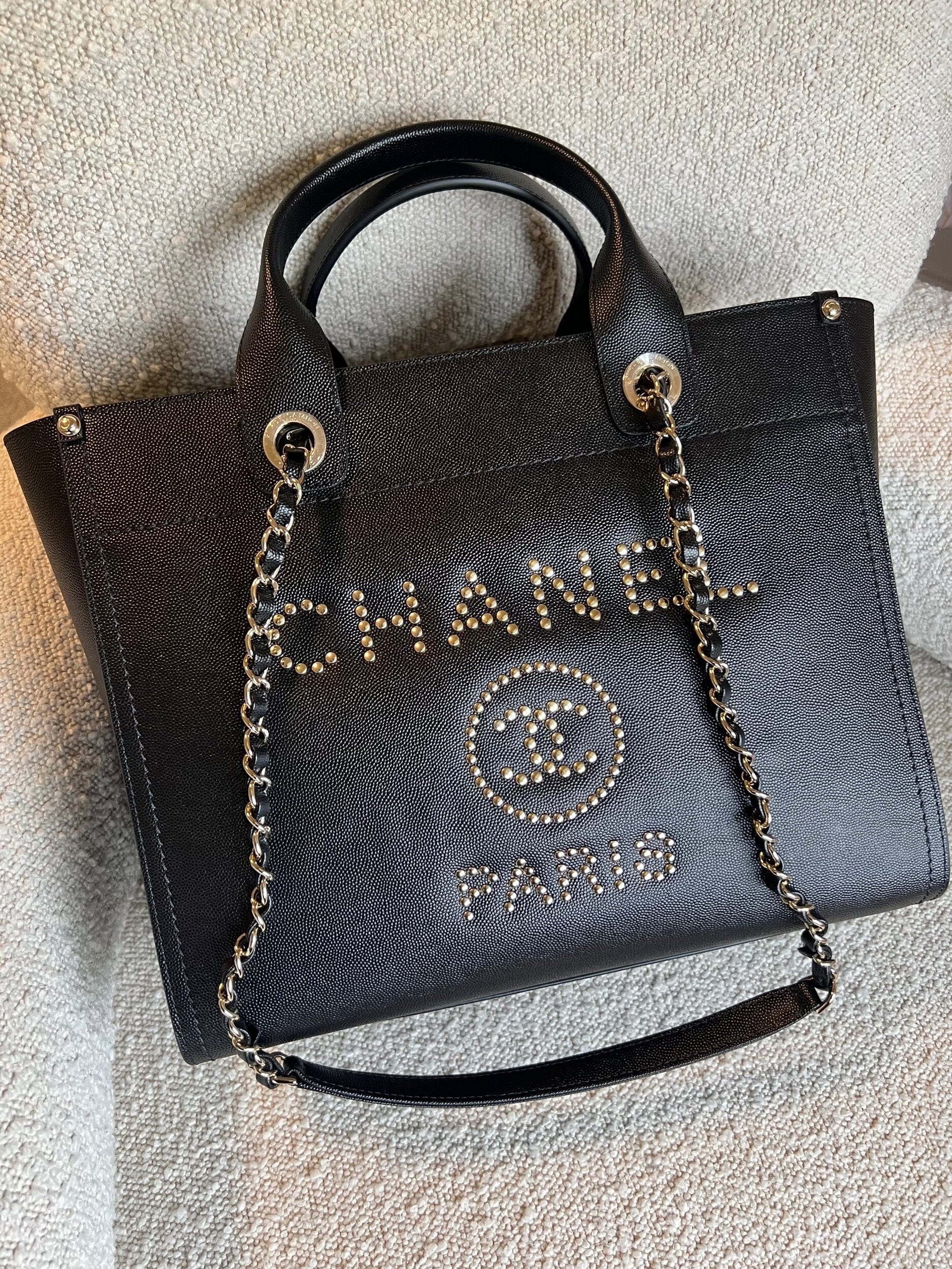 Chanel 20P Small Medium Deauville Shopping Tote Studded LGHW