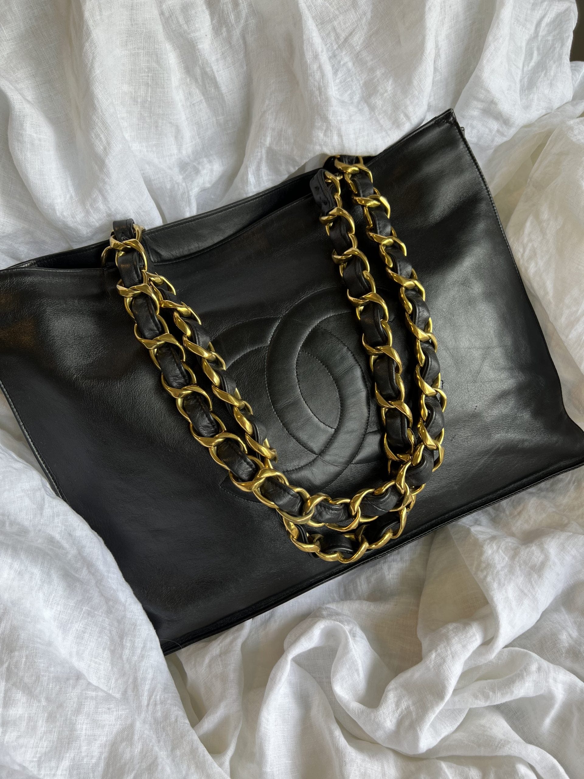 Chanel Black Vintage Lambskin Shopping Bag Tote 24K GHW REDELUXE