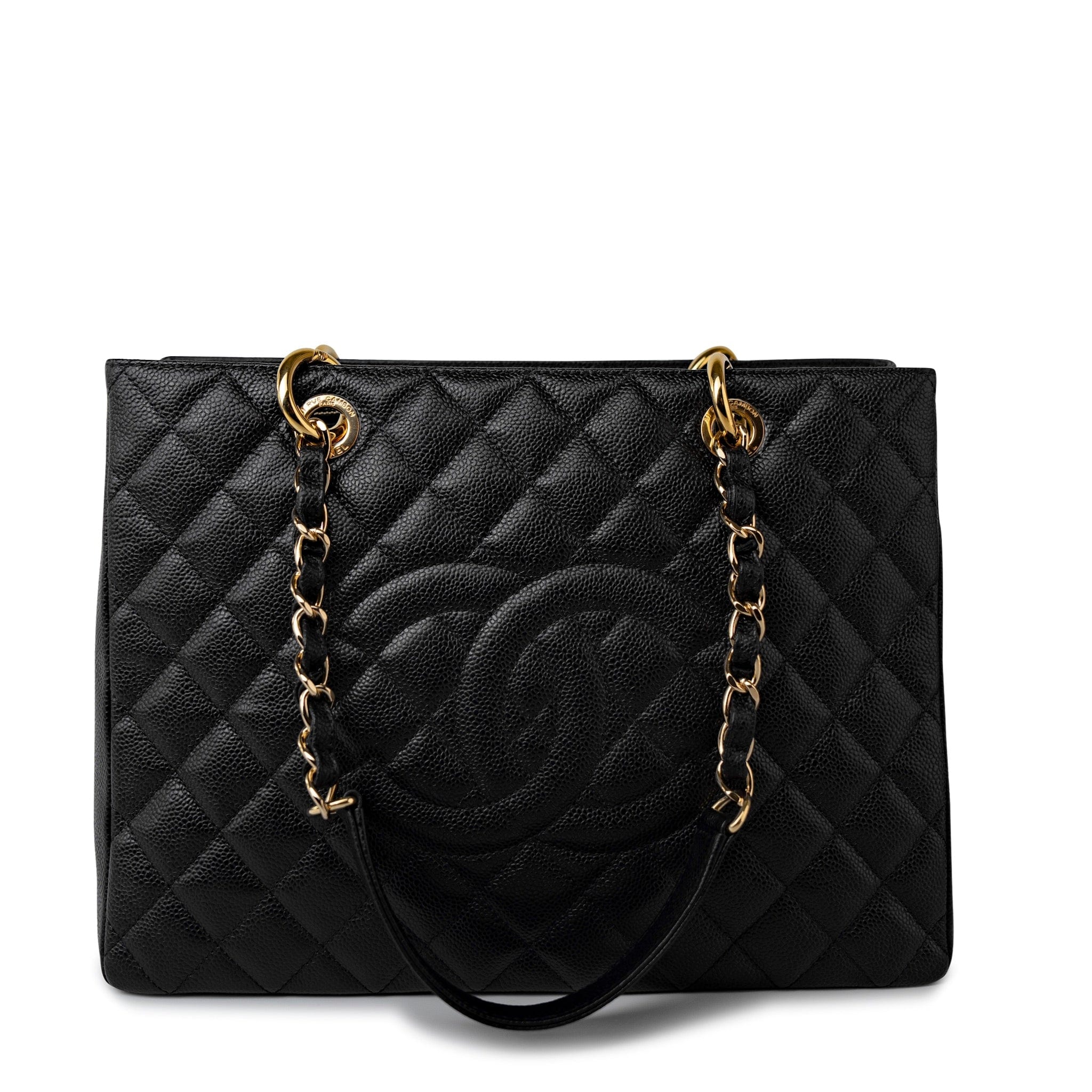 CHANEL Tote Grand Shopping Tote (GST) Black Caviar Quilted Gold Hardware - Redeluxe