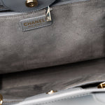 CHANEL Tote Grey Caviar Studded Deauville Tote Light Gold Hardware - Redeluxe