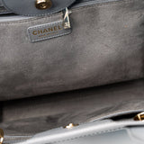 CHANEL Tote Grey Caviar Studded Deauville Tote Light Gold Hardware - Redeluxe