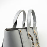 CHANEL Tote Grey Caviar Studded Deauville Tote Light Gold Hardware - Redeluxe