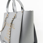 CHANEL Tote Grey Caviar Studded Deauville Tote Light Gold Hardware - Redeluxe