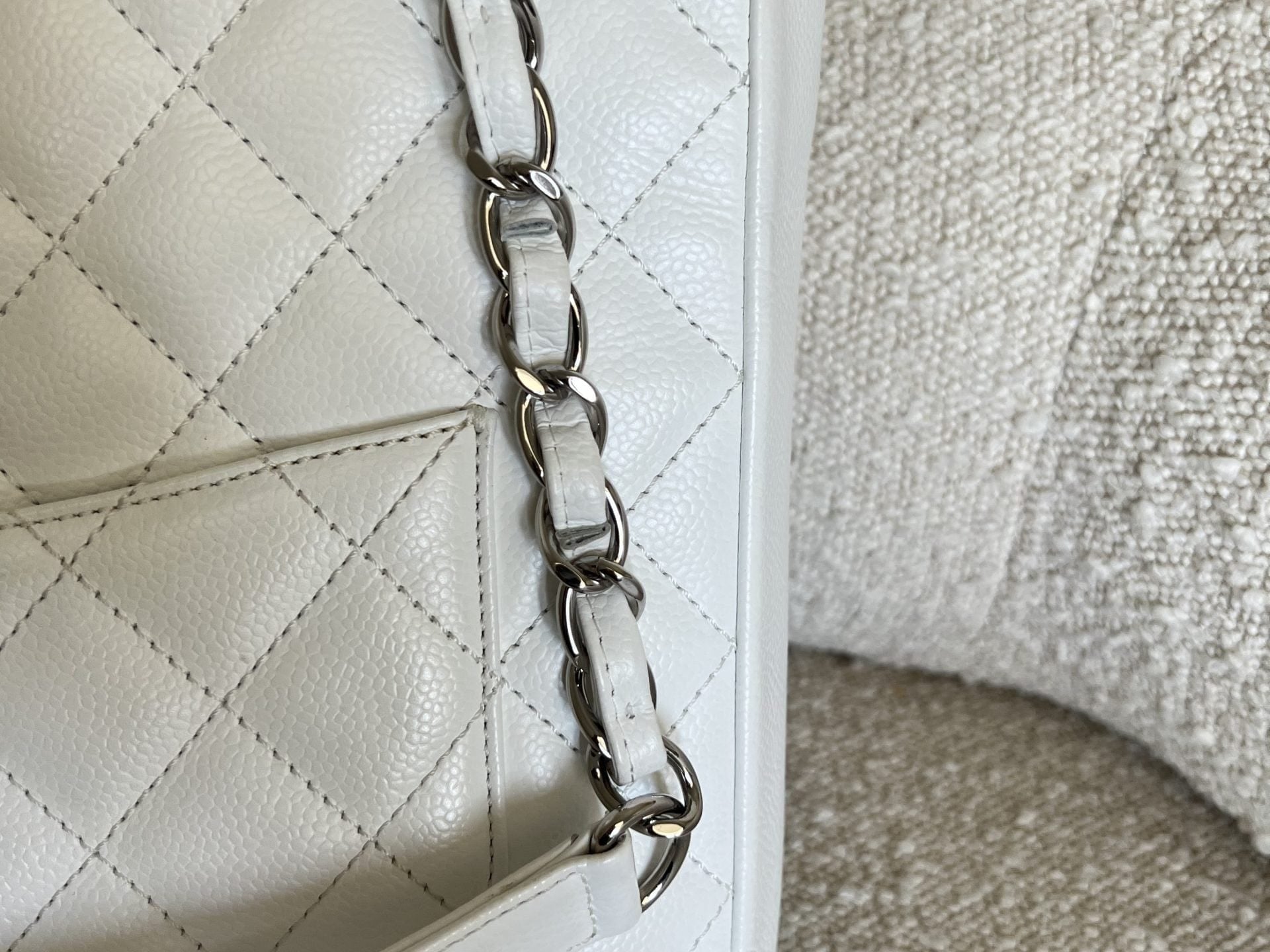 CHANEL Tote White Caviar Quilted Petite Shopping Tote - Redeluxe