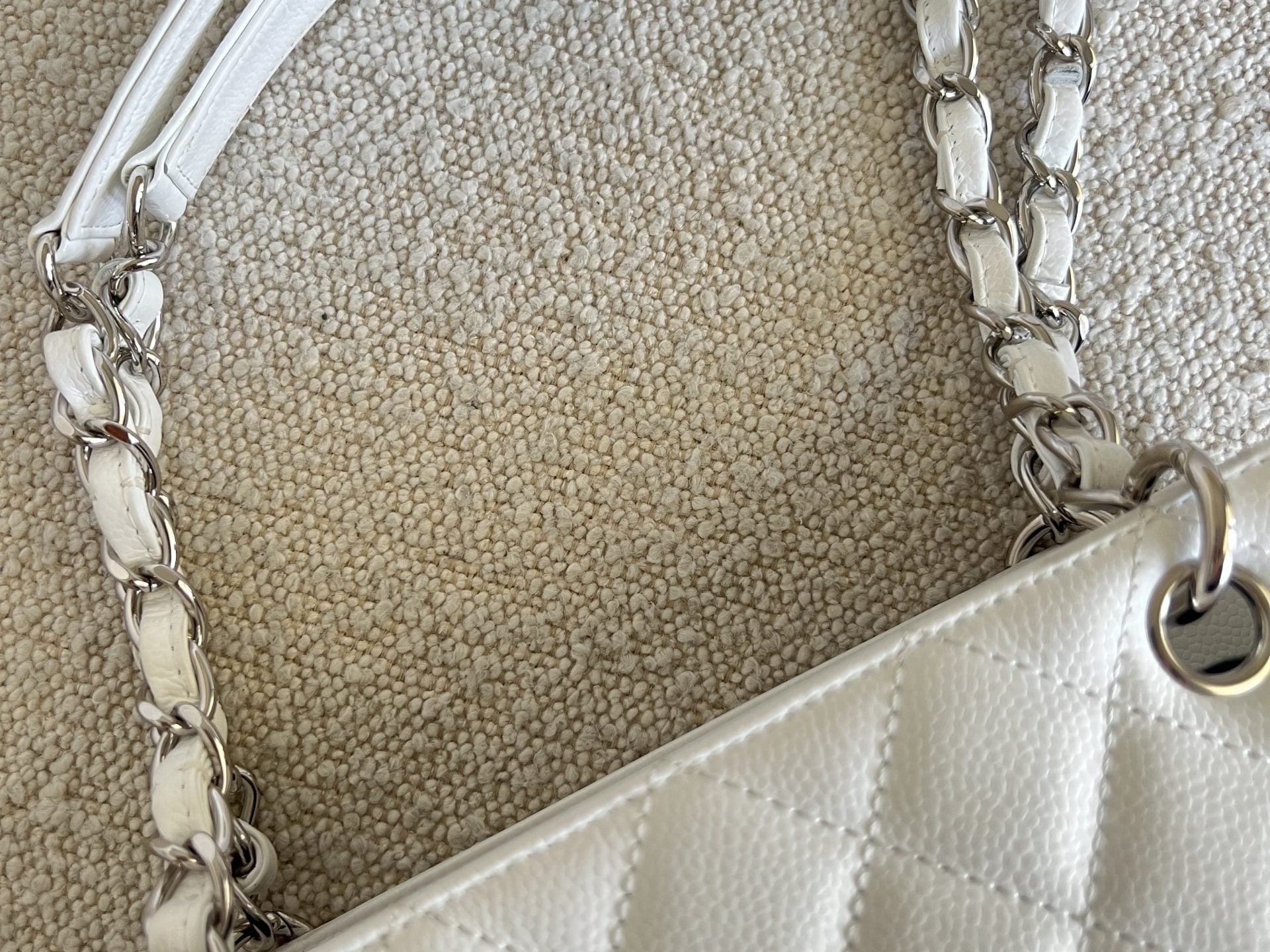 CHANEL Tote White Caviar Quilted Petite Shopping Tote - Redeluxe