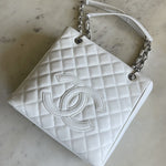 CHANEL Tote White Caviar Quilted Petite Shopping Tote - Redeluxe