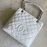 CHANEL Tote White Caviar Quilted Petite Shopping Tote - Redeluxe