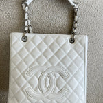 CHANEL Tote White Caviar Quilted Petite Shopping Tote - Redeluxe