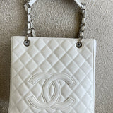 CHANEL Tote White Caviar Quilted Petite Shopping Tote - Redeluxe