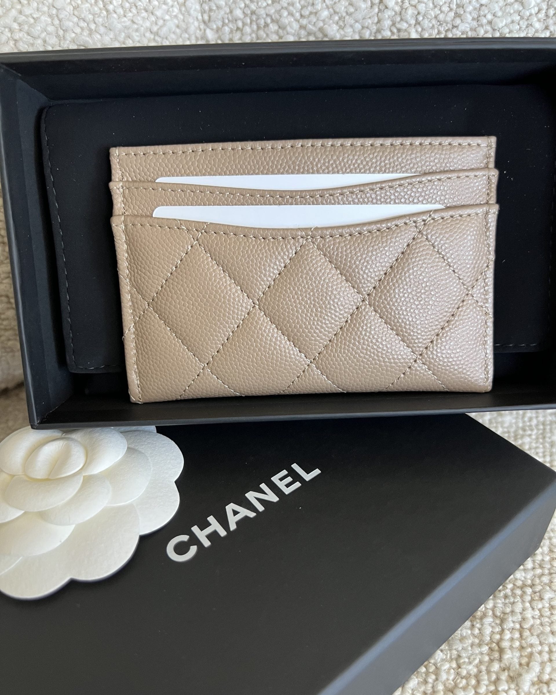 CHANEL Wallet 22A Dark Beige Caviar Quilted Card Holder LGHW - Redeluxe