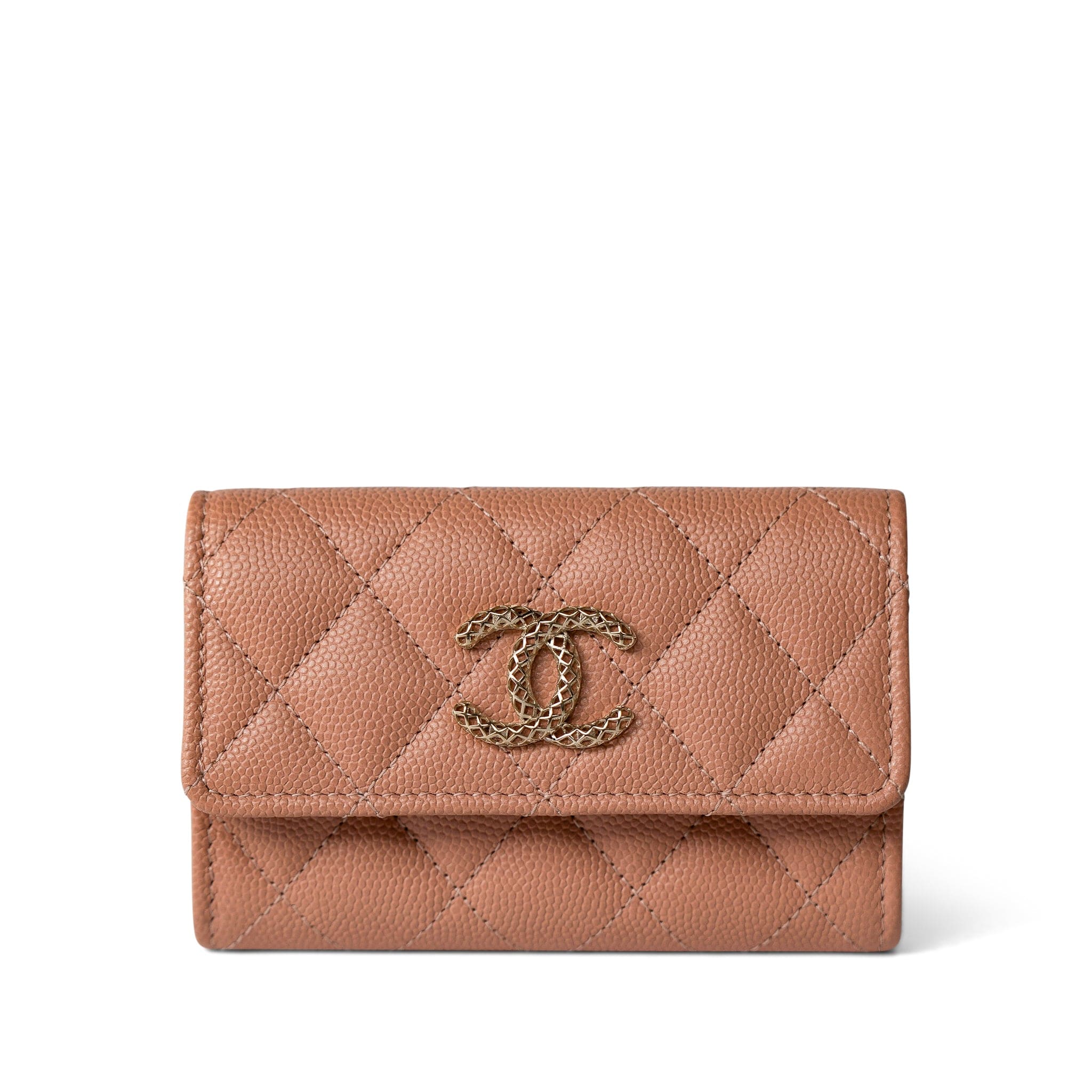 CHANEL Wallet Beige 23P Rose Beige Caviar Quilted Flap O Card Holder - Redeluxe