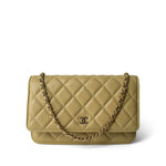 CHANEL Wallet Green Green Yellow Moss Caviar Quilted Wallet on Chain WOC Light Gold Hardware - Redeluxe