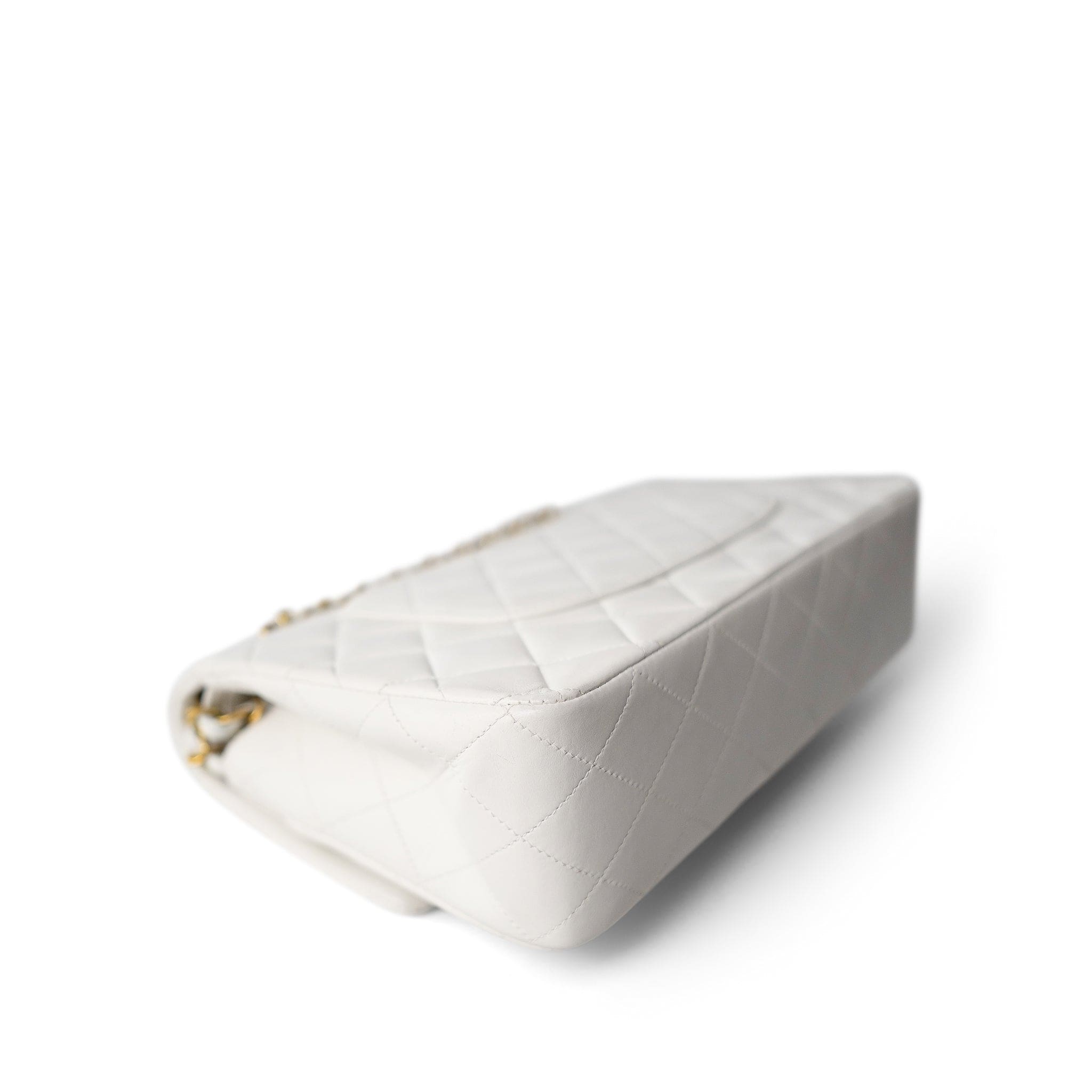 CHANEL White Lambskin Quilted Medium Classic Flap Gold Hardware - Redeluxe