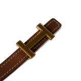 Hermes Belt Hermes White/Gold Epson and Swift Leather Reversible Constance Slim Belt - Redeluxe