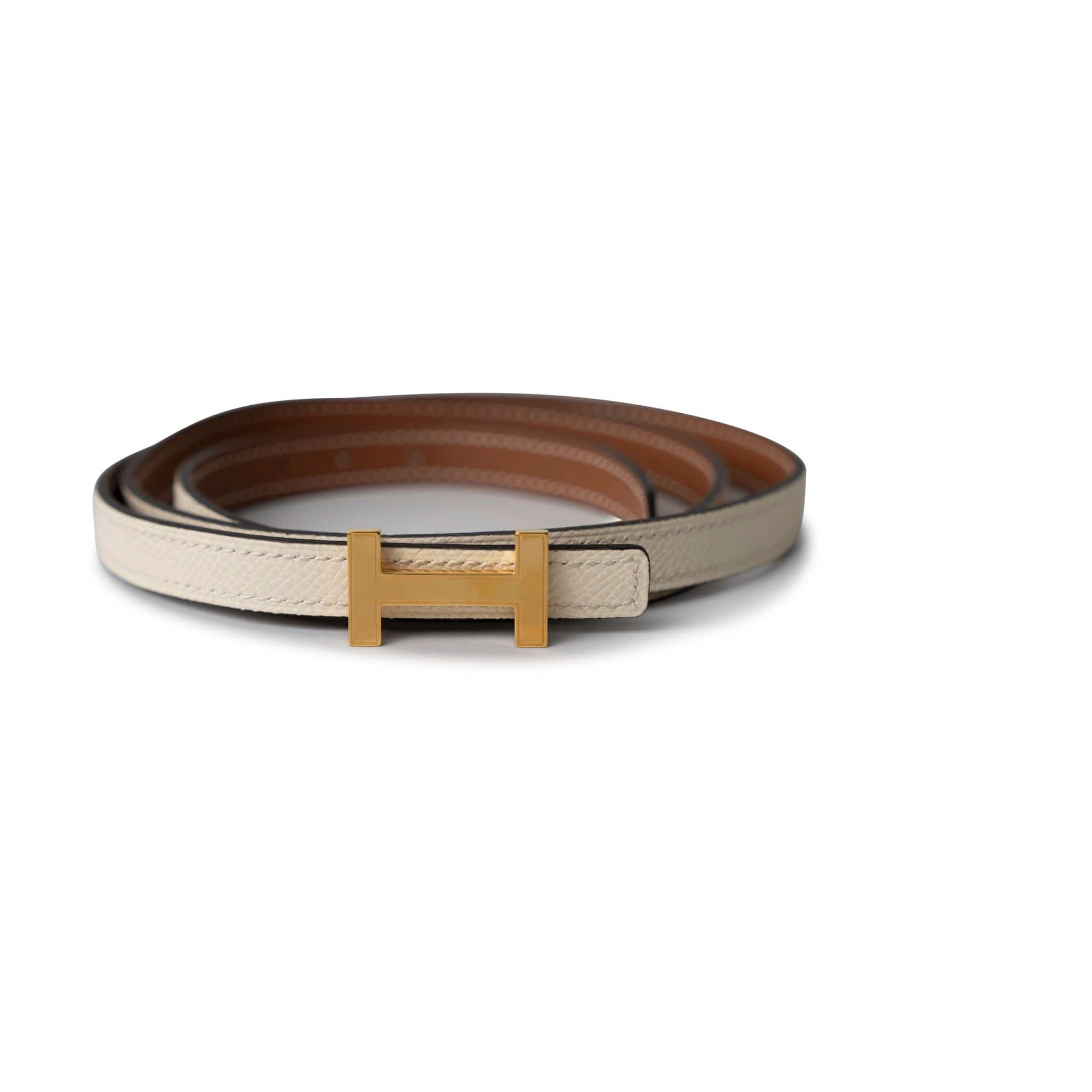 Hermes Belt Hermes White/Gold Epson and Swift Leather Reversible Constance Slim Belt - Redeluxe