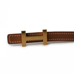 Hermes Belt Hermes White/Gold Epson and Swift Leather Reversible Constance Slim Belt - Redeluxe