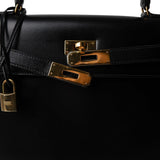 Hermes Black Kelly Sellier 32 Black Box Calfskin Gold Plated (U) Stamp - Redeluxe