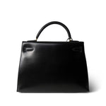 Hermes Black Kelly Sellier 32 Black Box Calfskin Gold Plated (U) Stamp - Redeluxe